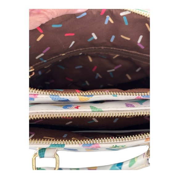 Disney Loungefly Ice Cream Cone Satchel White Pastel Print  Double Zip Handbag - Picture 9 of 16